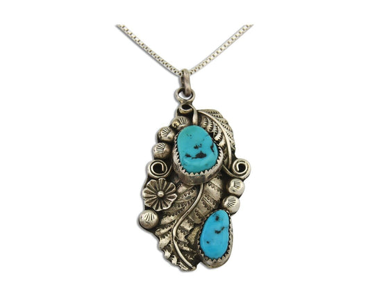 Navajo Necklace 925 Silver Natural Turquoise Artist Signed Harry Yazzie C.80's