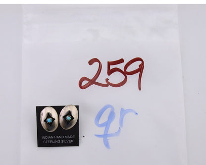 Navajo Shield Earrings 925 Silver Natural Turquoise Native American Artist C.80s