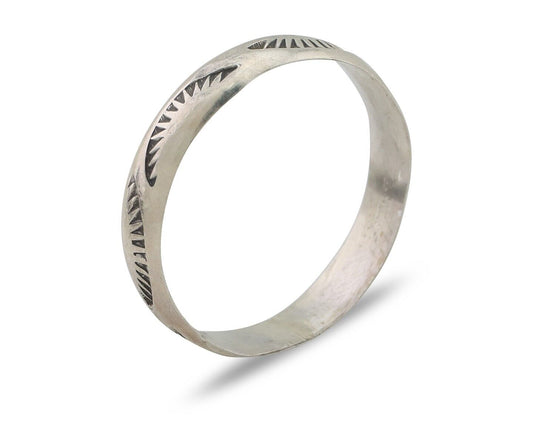 Navajo Hand Stamped Band 925 Silver 5.0 mm Signed Larry Chavez Size 12 C.80's