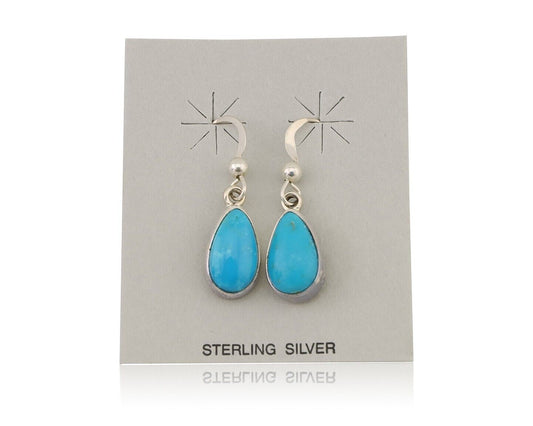 Navajo Dangle Earrings 925 Silver Natural Blue Turquoise Artist Signed M C.80's