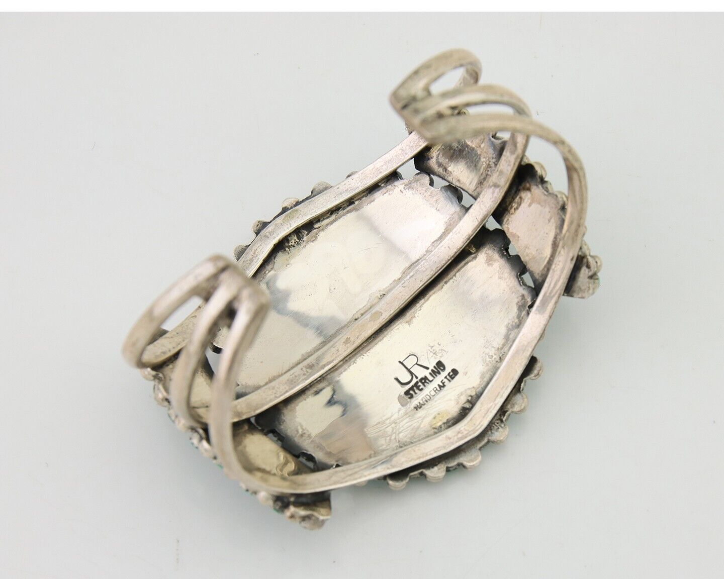 Navajo Bracelet 925 Silver Natural Blue Turquoise Signed JR C.80's