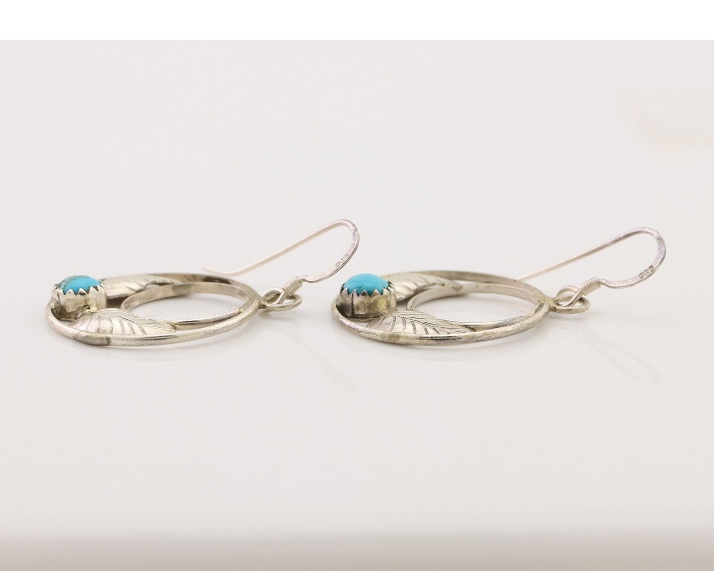 Navajo Handmade Dangle Earrings 925 Silver Blue Turquoise Native Artist C.80's