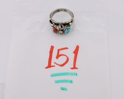 Navajo Ring 925 Silver Coral Turquoise Artist Signed Max Calabaza C.80's