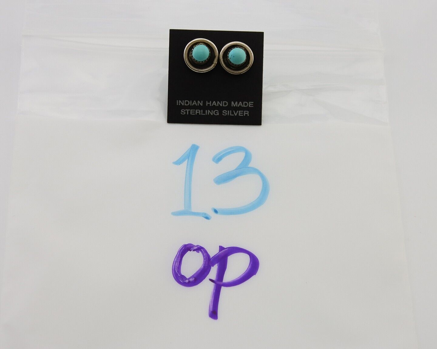 Navajo Snake Eye Earrings 925 Silver Blue Turquoise Native American Artist C.80s