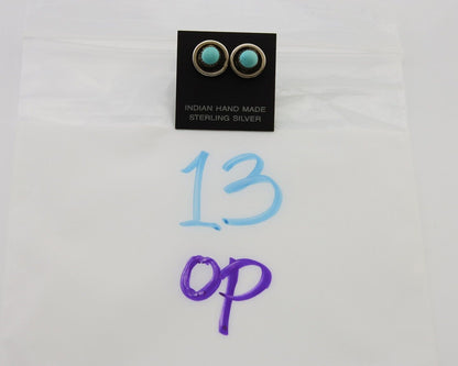 Navajo Snake Eye Earrings 925 Silver Blue Turquoise Native American Artist C.80s