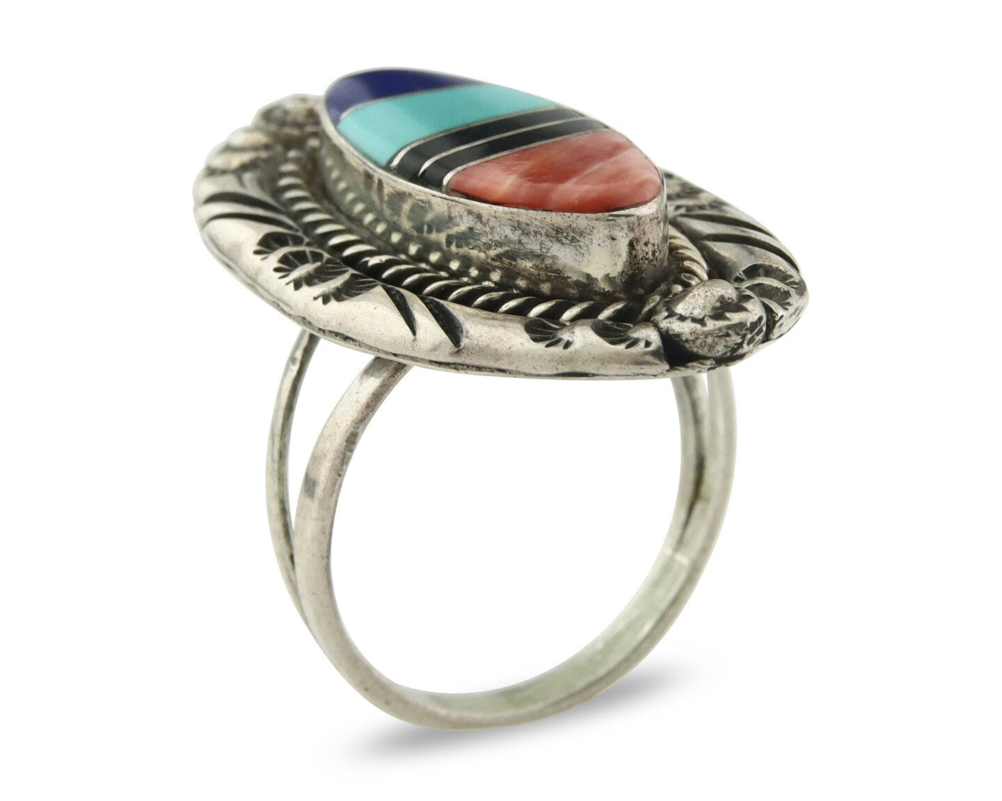 Vintage Zuni Ring 925 Sterling Silver Gemstone Signed V&N Edsitty Size 8.5