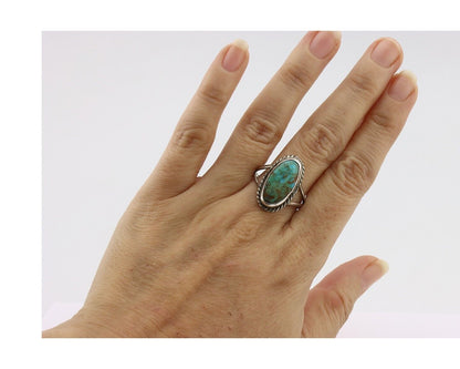 Navajo Ring .925 Silver Natural Kingman Turquoise Native American Signed C.80's