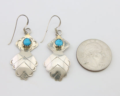 Navajo Dangle Earrings 925 Silver Natural Turquoise Artist Signed T C.80's