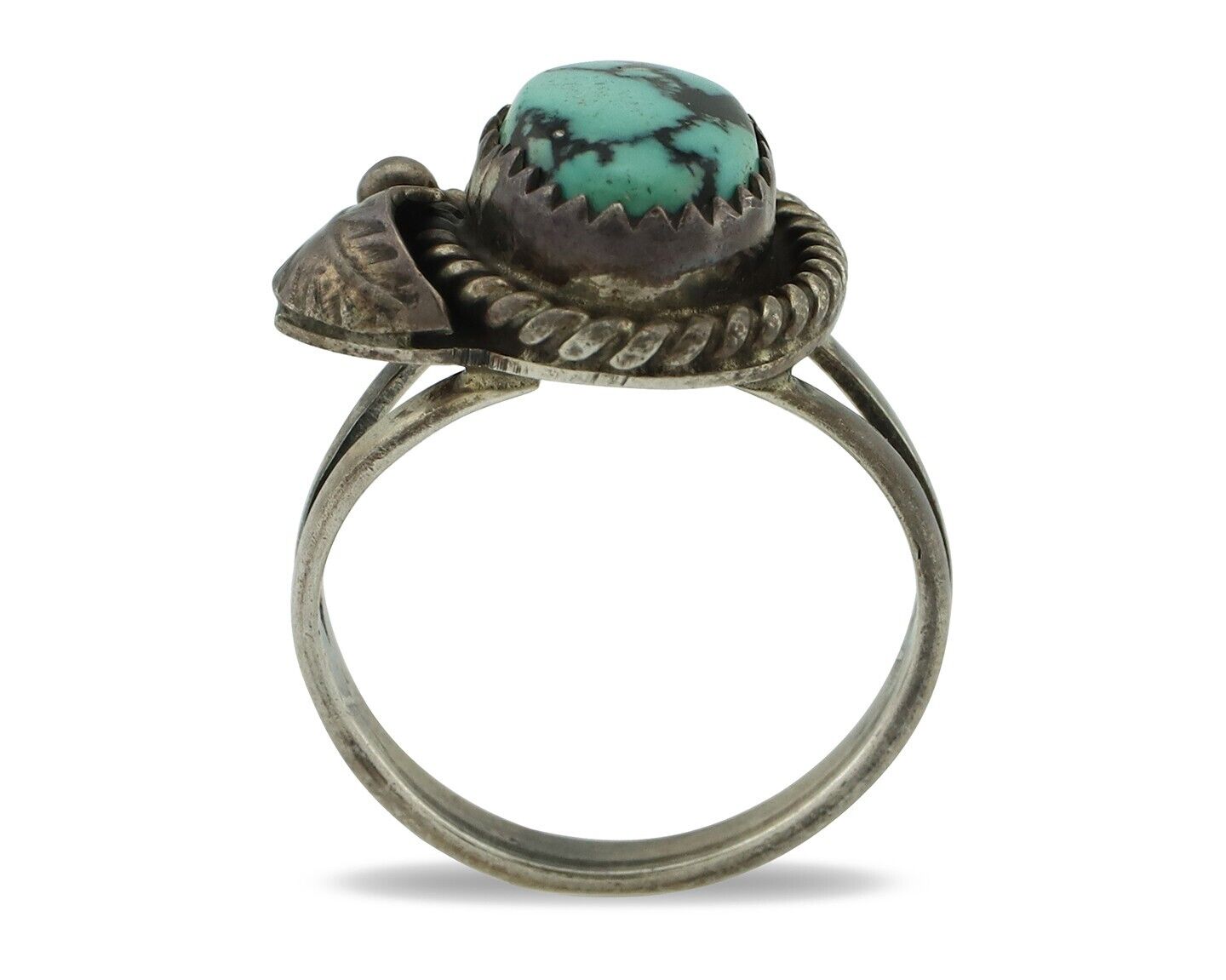 Navajo Ring 925 Silver Spiderweb Turquoise Native American Artist C.80's