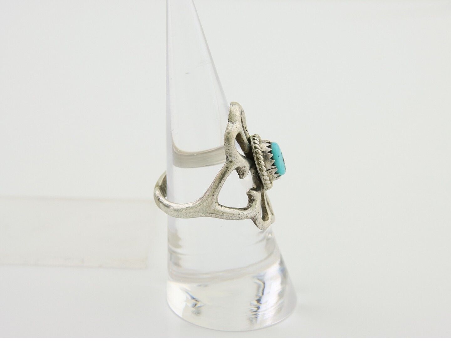 Navajo Sand Cast Ring 925 Silver Sleeping Beauty Turquoise Artist C.80's