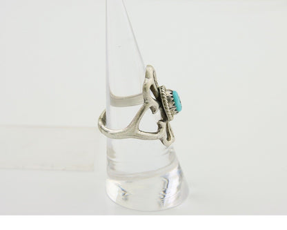 Navajo Sand Cast Ring 925 Silver Sleeping Beauty Turquoise Artist C.80's