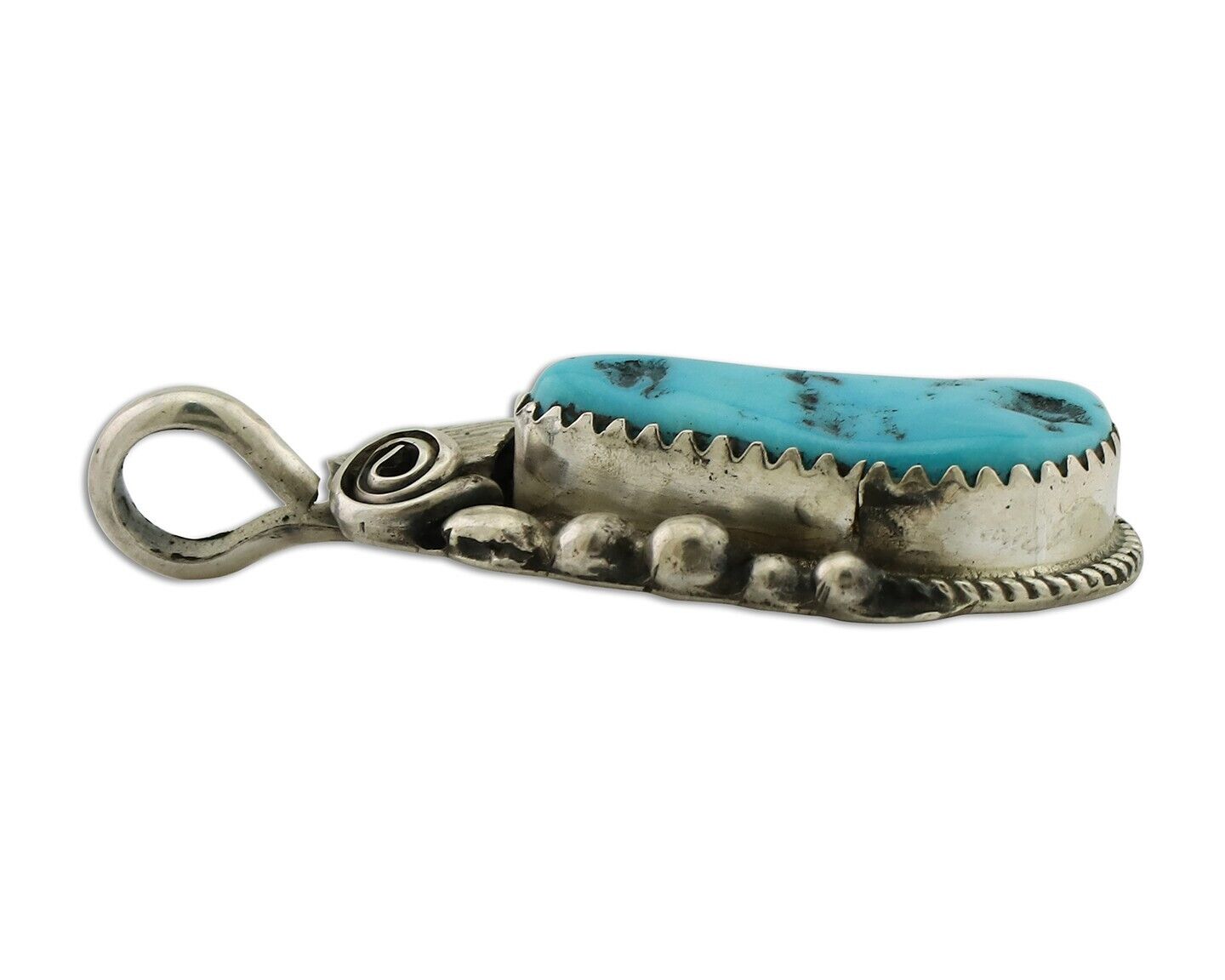 Navajo Pendant 925 Silver Sleeping B Turquoise Signed Justin Morris C.80's