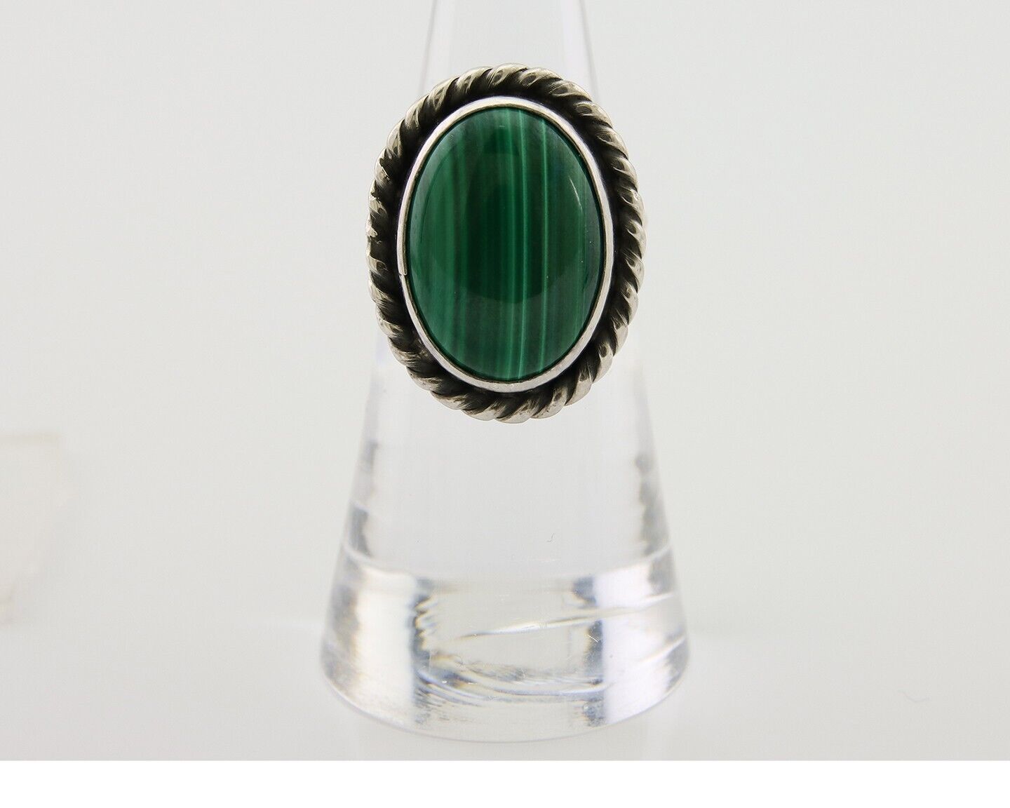 Navajo Ring 925 Silver Natural Malachite Native American Artist C.80's