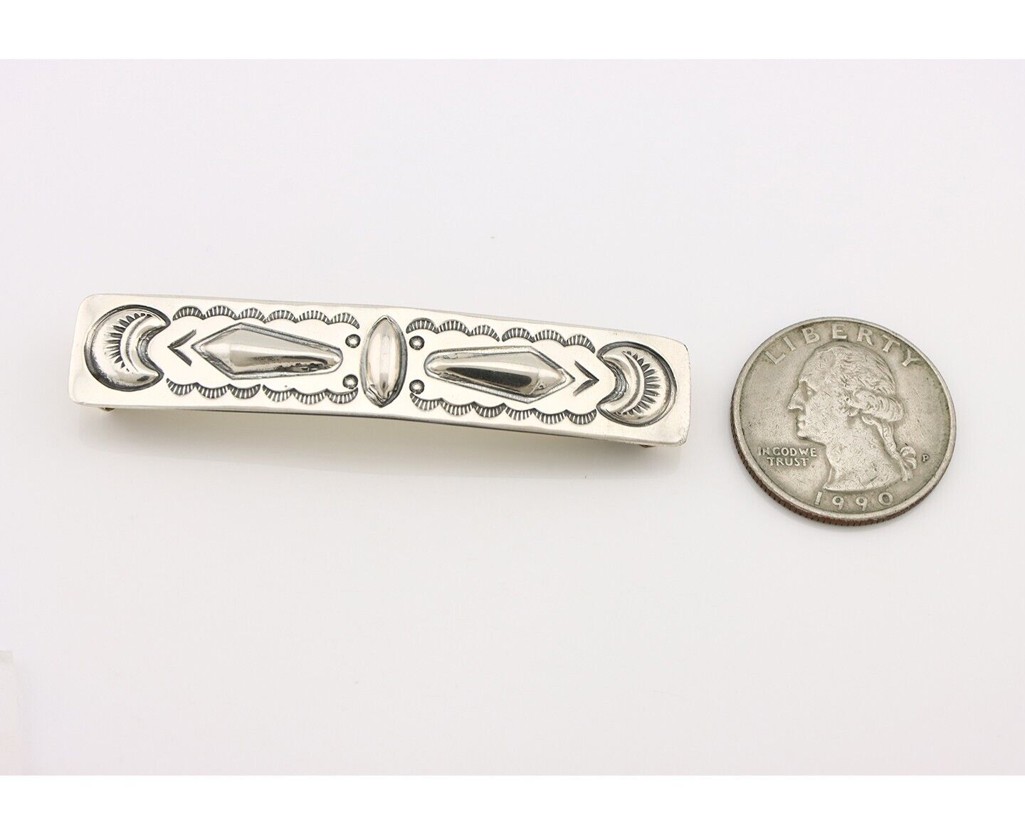 Women's Navajo Hair Clip Hand Stamped 925 Silver Native American Artist C.80's
