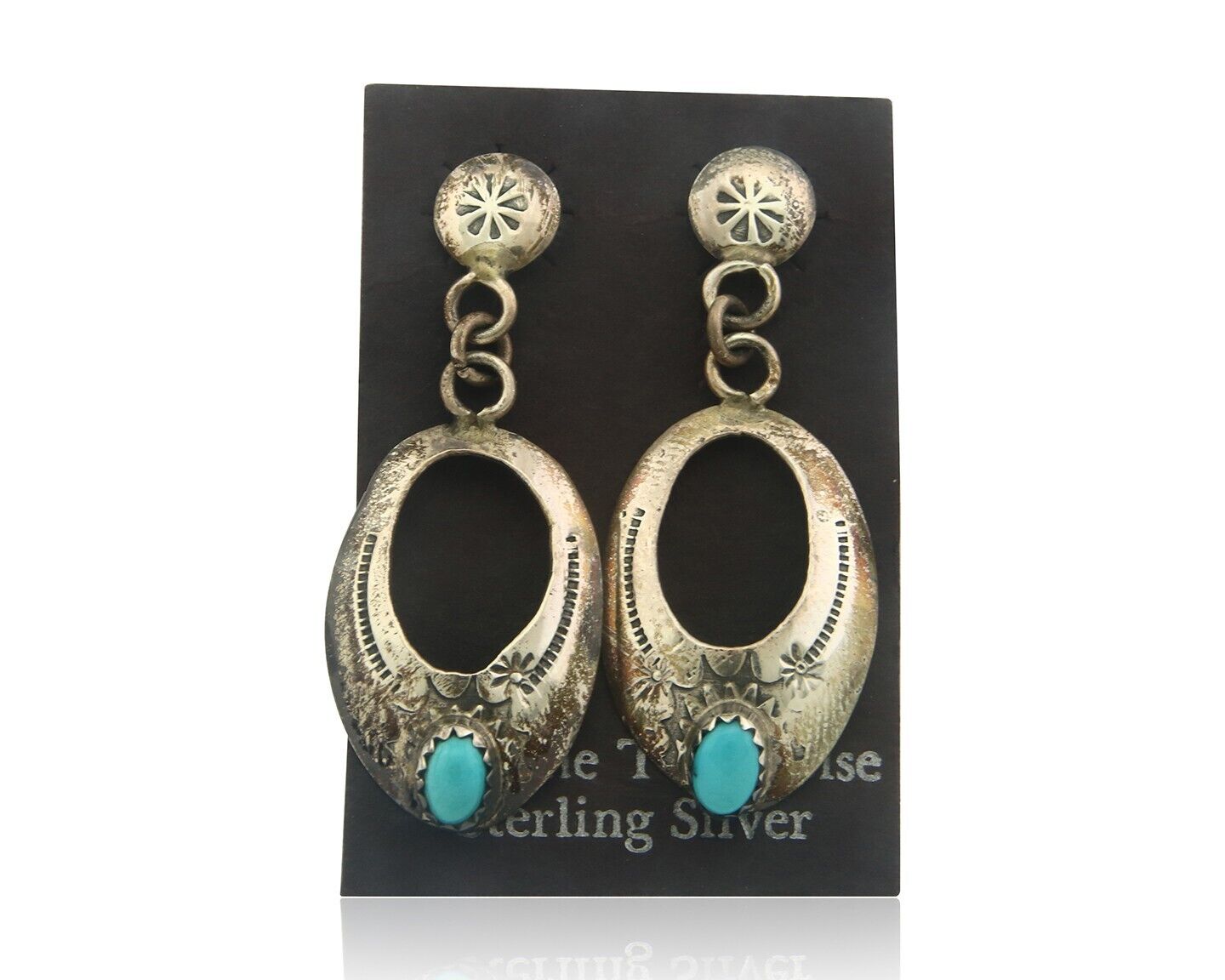 Navajo Earrings 925 Silver Natural Turquoise Native American Artist C80s