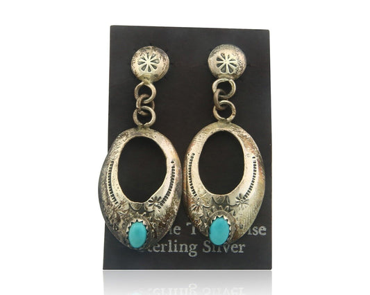 Navajo Earrings 925 Silver Natural Turquoise Native American Artist C80s