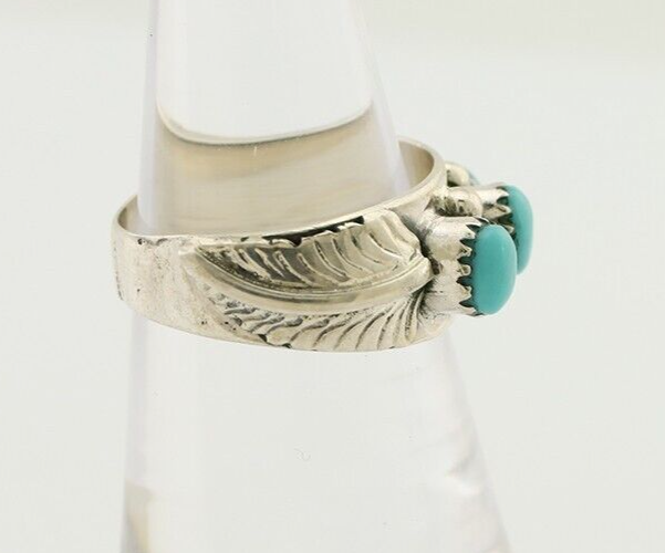 Navajo Ring 925 Silver Sleeping Beauty Turquoise Artist Signed WR C.80's
