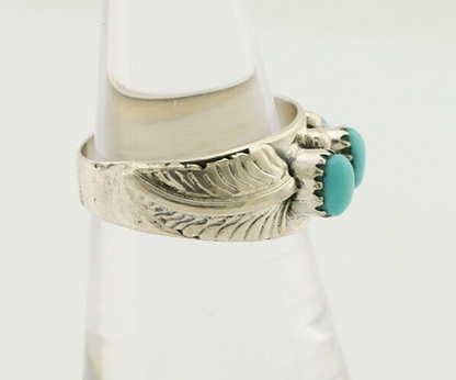 Navajo Ring 925 Silver Sleeping Beauty Turquoise Artist Signed WR C.80's