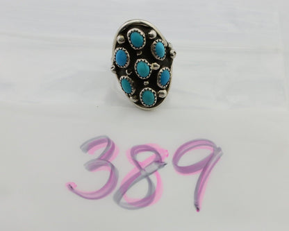 Navajo Handmade Ring 925 Silver Kingman Turquoise Artist Signed L Henderson C80s