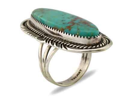 Navajo Ring 925 Silver Natural Mined Turquoise Artist Signed TALHAT C.80's