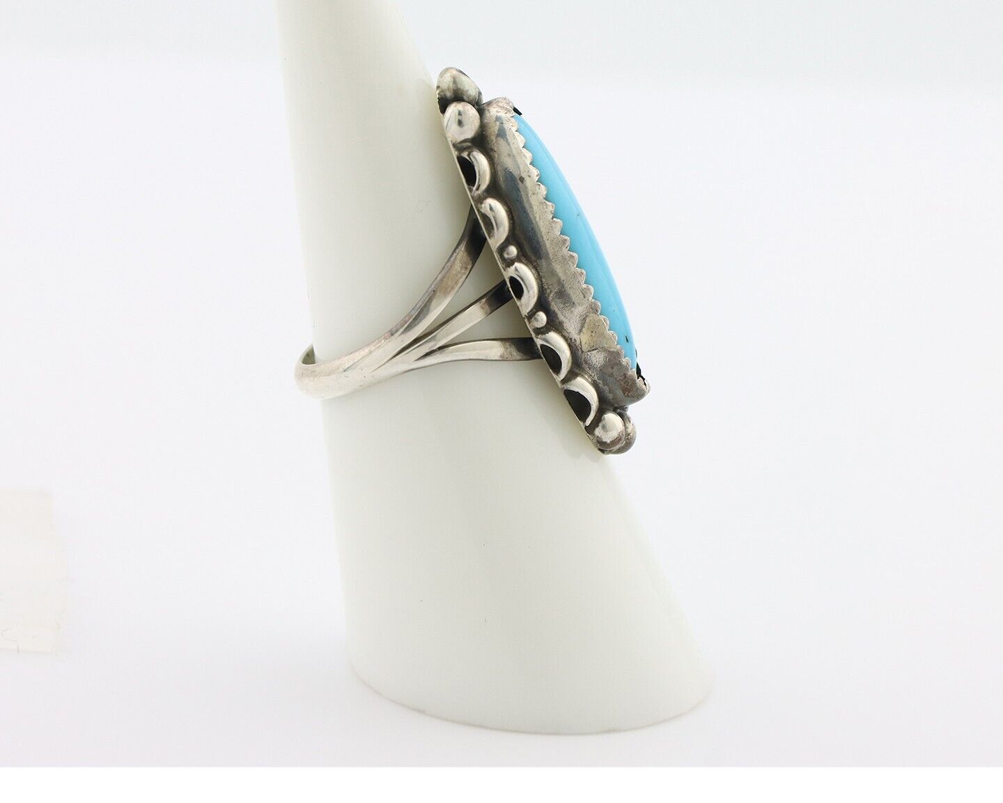Navajo Ring .925 Silver Sleeping Beauty Turquoise Signed SkyStone Creations C80s
