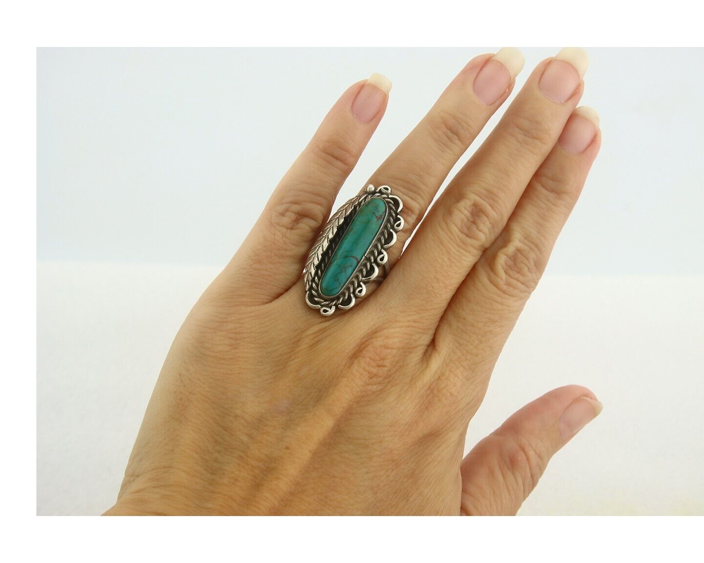 Navajo Ring 925 Sterling Blue Turquoise Artist Signed Richard Yazza C.80's