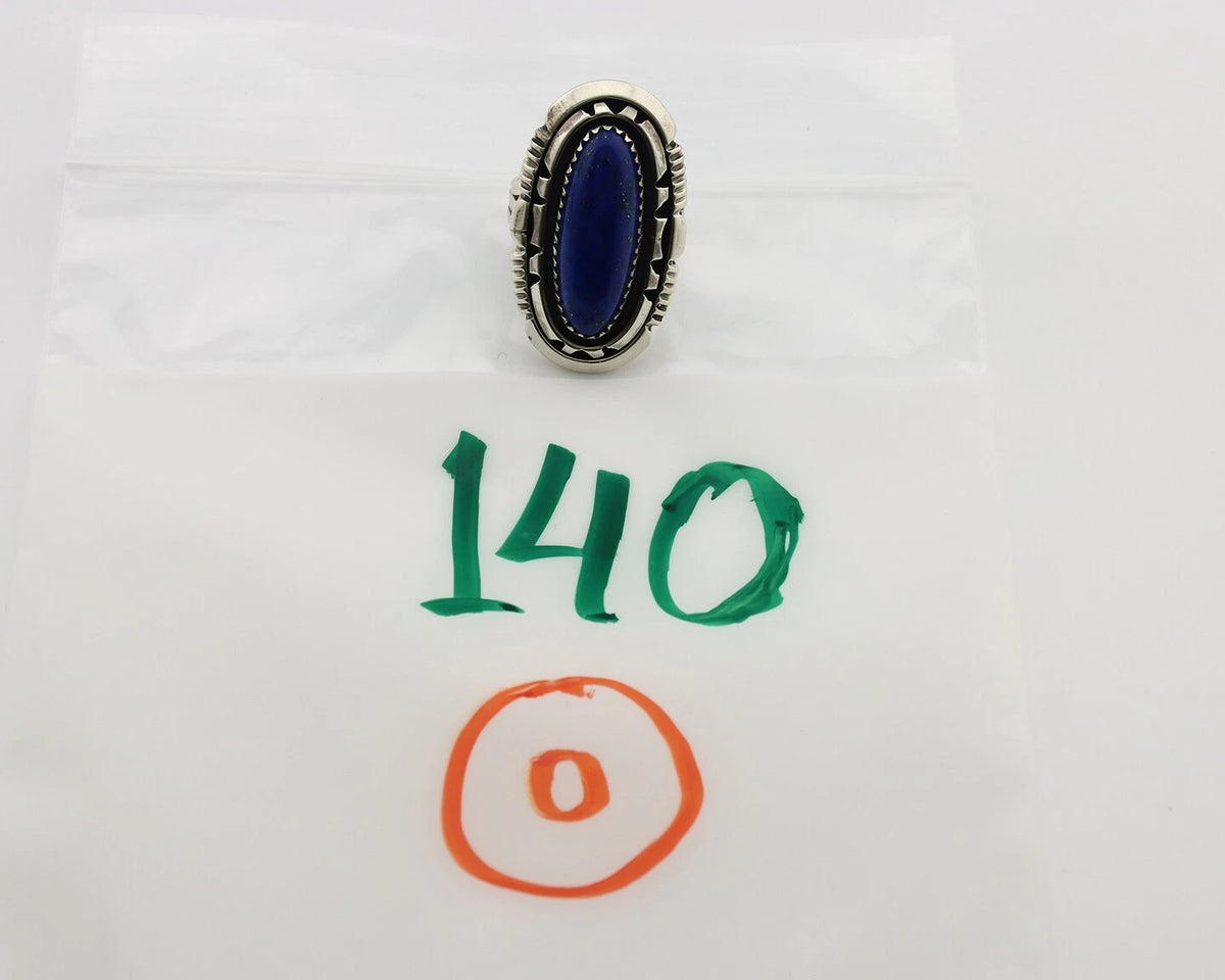 Navajo Ring 925 Silver Lapis Hand Stamped Signed William Denetdale C.80's