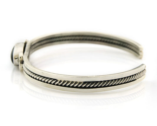 Navajo Cuff Bracelet Sterling Silver Black Onyx Handmade Vintage
