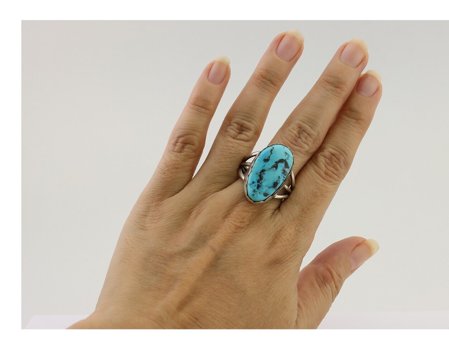 Navajo Ring 925 Silver Natural Blue Turquoise Signed Tony Guerro C.80's