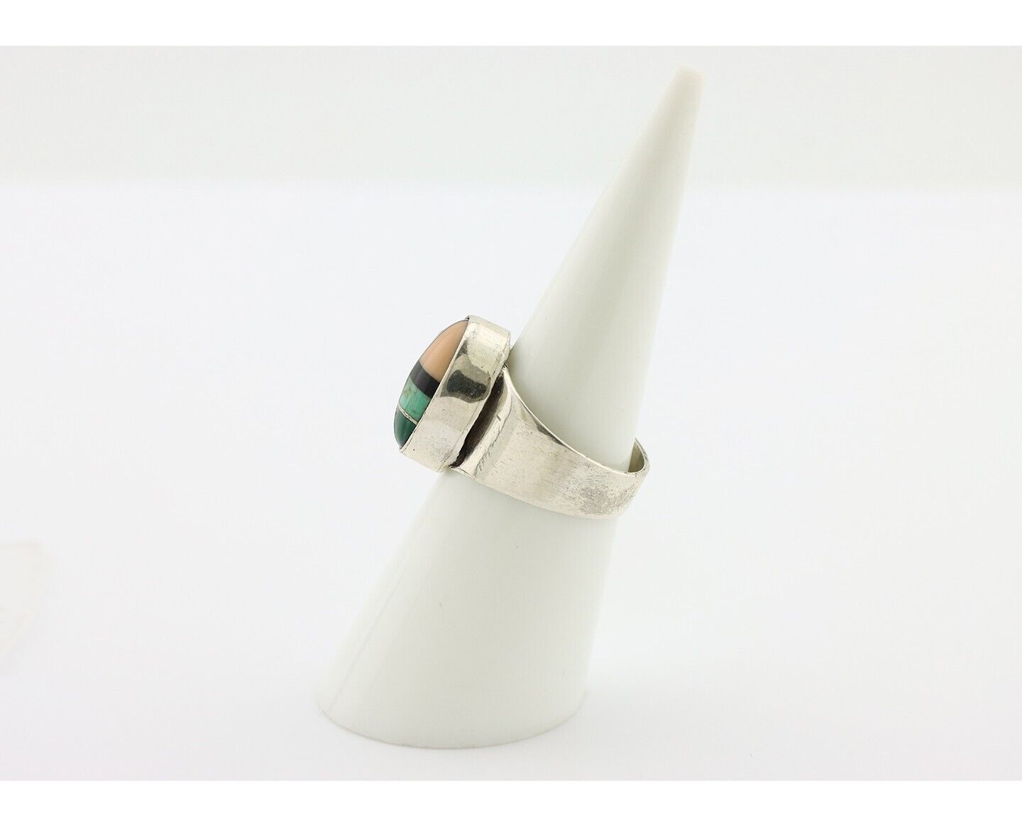 Zuni Inlaid Ring 925 Silver Mixed Natural Gemstones Native American Artist C.80s