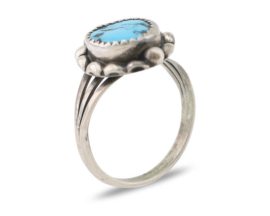 Navajo Ring 925 Silver Sleeping Beauty Turquoise Artist Signed SC C.80's