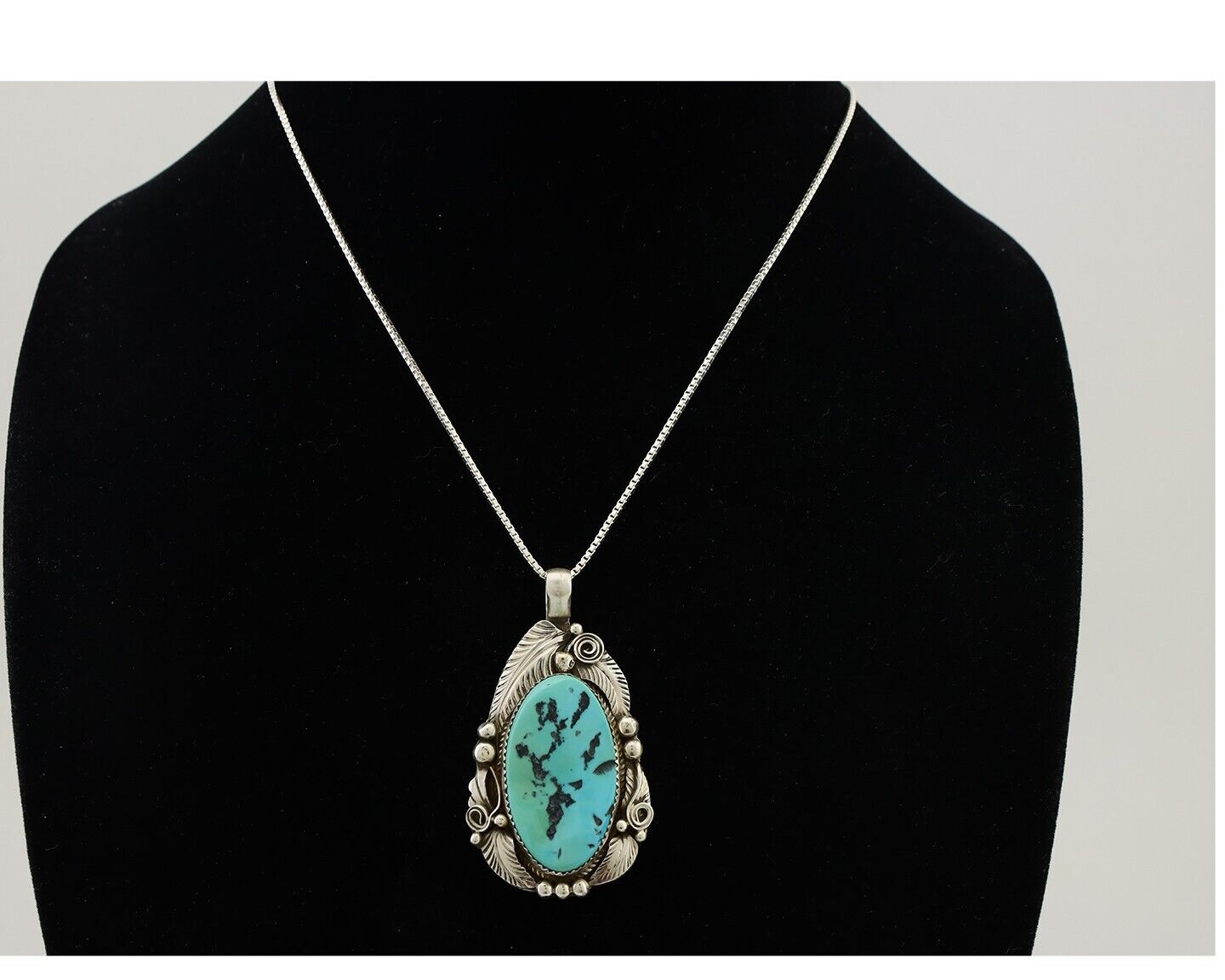 Navajo Pendant 925 Silver Natural Blue Turquoise Signed Justin Morris C.90's