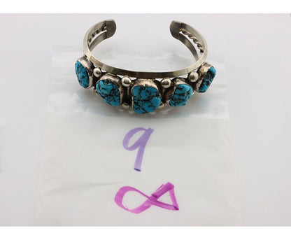 Navajo Bracelet 925 Silver Nugget Sleeping Beauty Turquoise Artist Signed JR C80