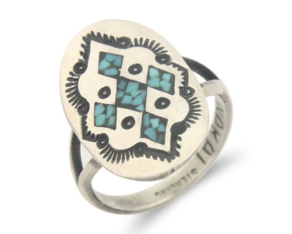 Navajo Ring 925 Sterling Natural Chip Inlay Turquoise C.80's Size 5.75