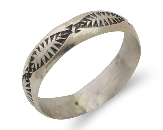 Navajo Hand Stamped Band 925 Silver 5.0 mm Signed Larry Chavez Size 8.35 C.80's