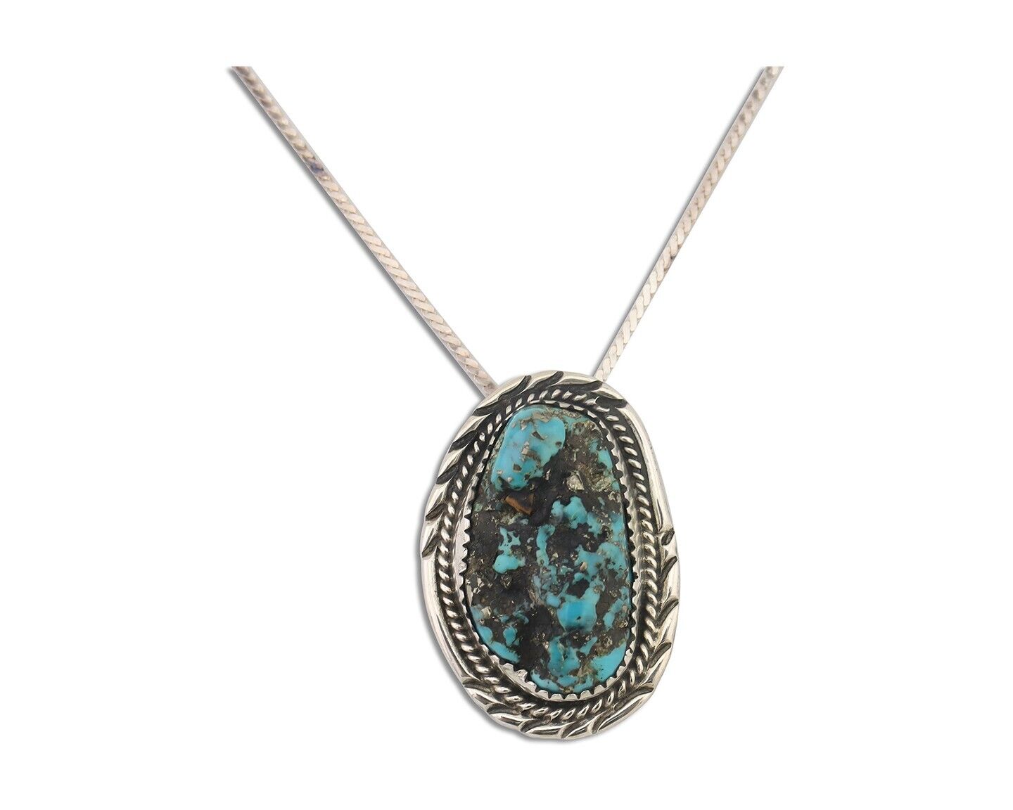 Navajo Necklace 925 Silver Sleeping Beauty Turquoise Native Artist C.85