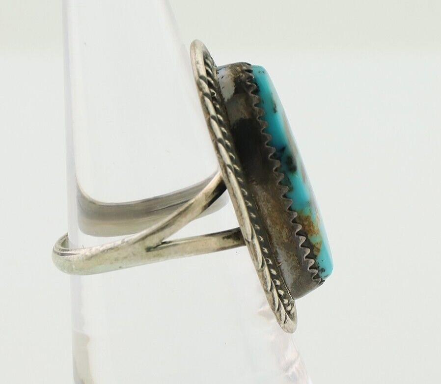 Navajo Ring 925 Silver Natural Turquoise Signed USA C.80's