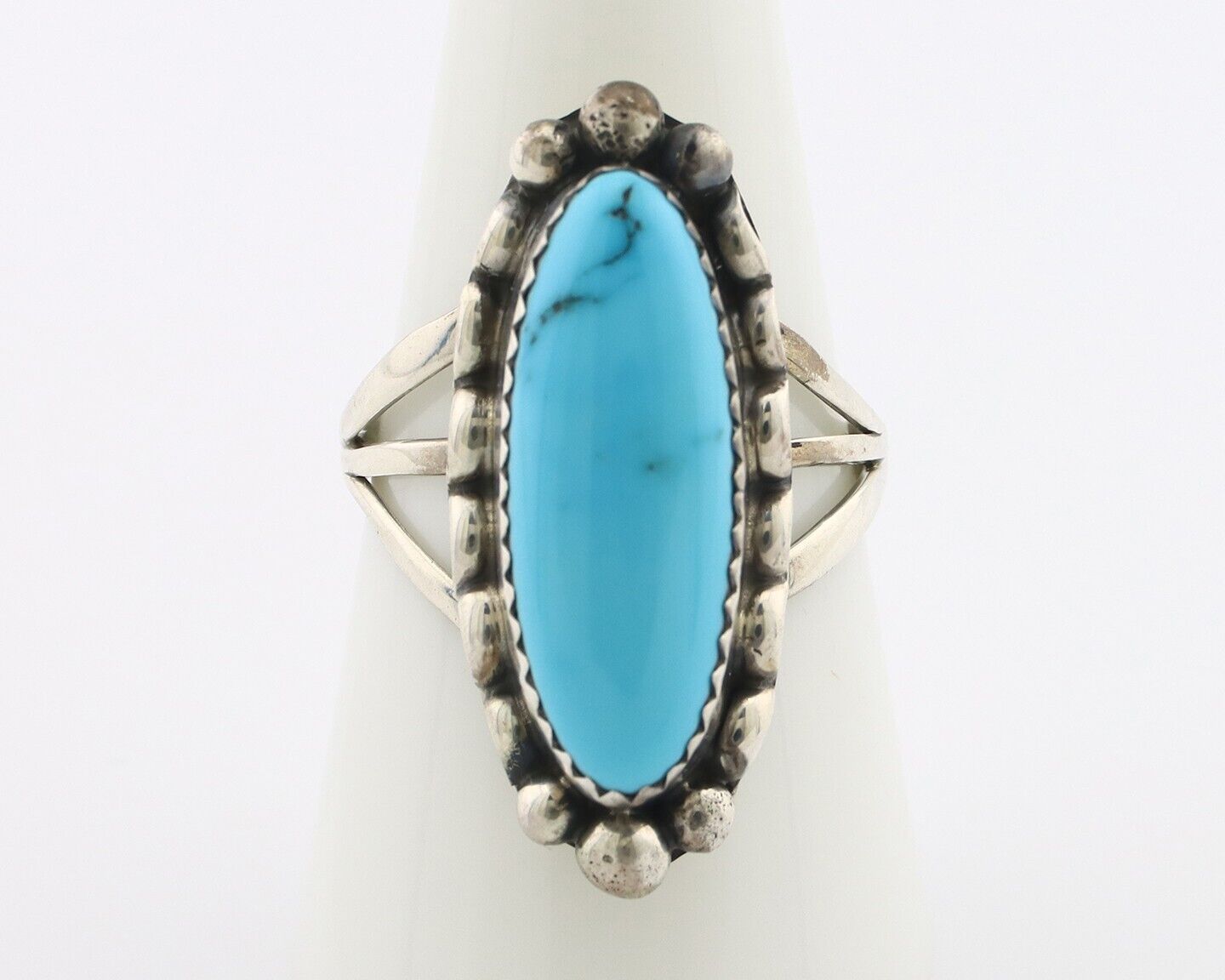 Navajo Ring .925 Silver Sleeping Beauty Turquoise Signed SkyStone Creations C80s
