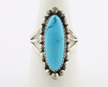 Navajo Ring .925 Silver Sleeping Beauty Turquoise Signed SkyStone Creations C80s
