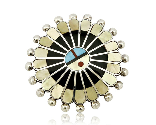 Zuni Signed Artist Victoria Unkestine Inlaid .925 SOLID Silver Tewa Pendant Pin