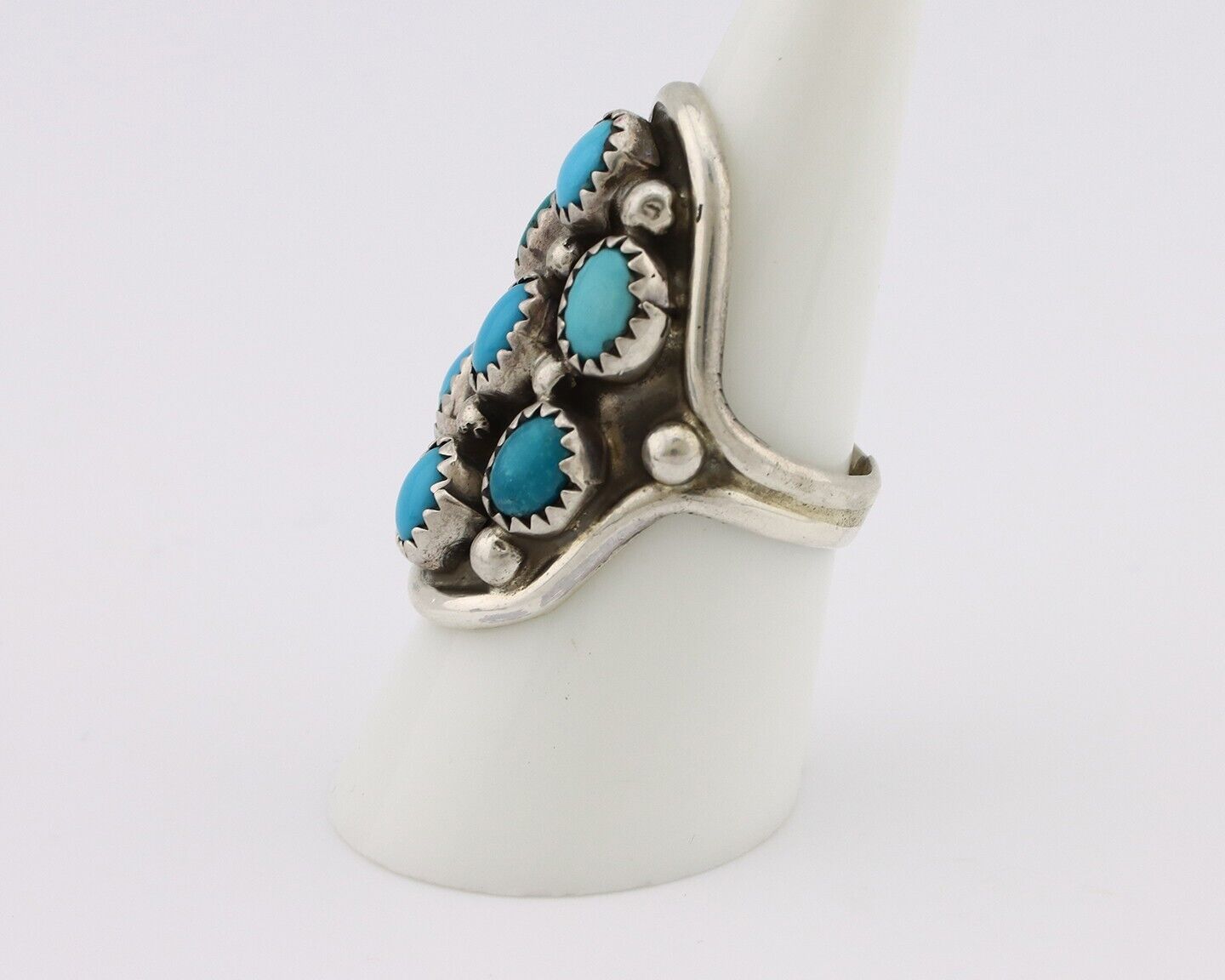 Navajo Ring .925 Silver Natural Blue Turquoise Signed L Henderson C.80's