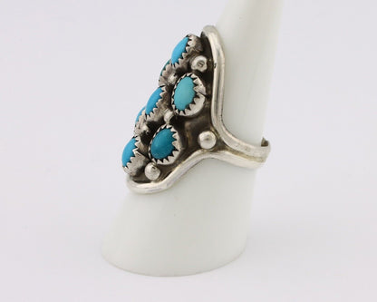 Navajo Ring .925 Silver Natural Blue Turquoise Signed L Henderson C.80's