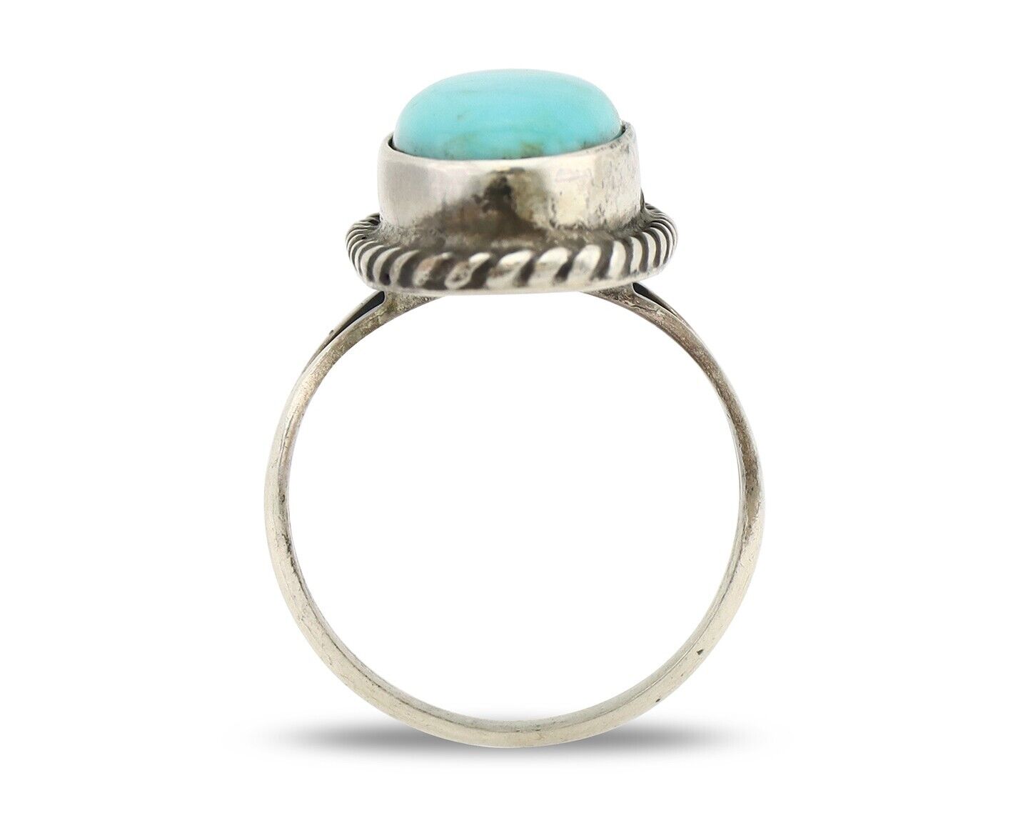 Navajo Ring 925 Silver Natural Kingman Turquoise Signed M Montoya C.80's