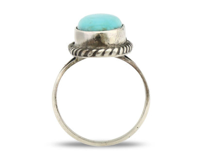 Navajo Ring 925 Silver Natural Kingman Turquoise Signed M Montoya C.80's
