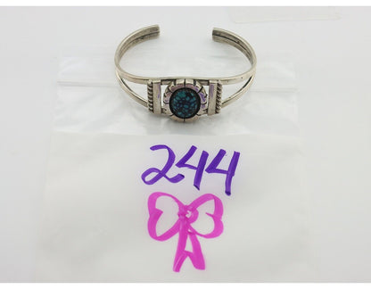 Navajo Bracelet 925 Silver Spiderweb Turquoise Artist Signed De Chelly C.80's