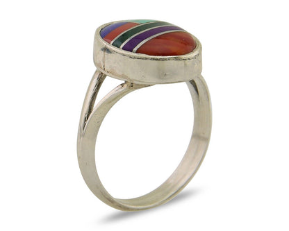 Navajo Ring 925 Sterling Silver Natural Gemstones Artist Signed Sunrise C.80's