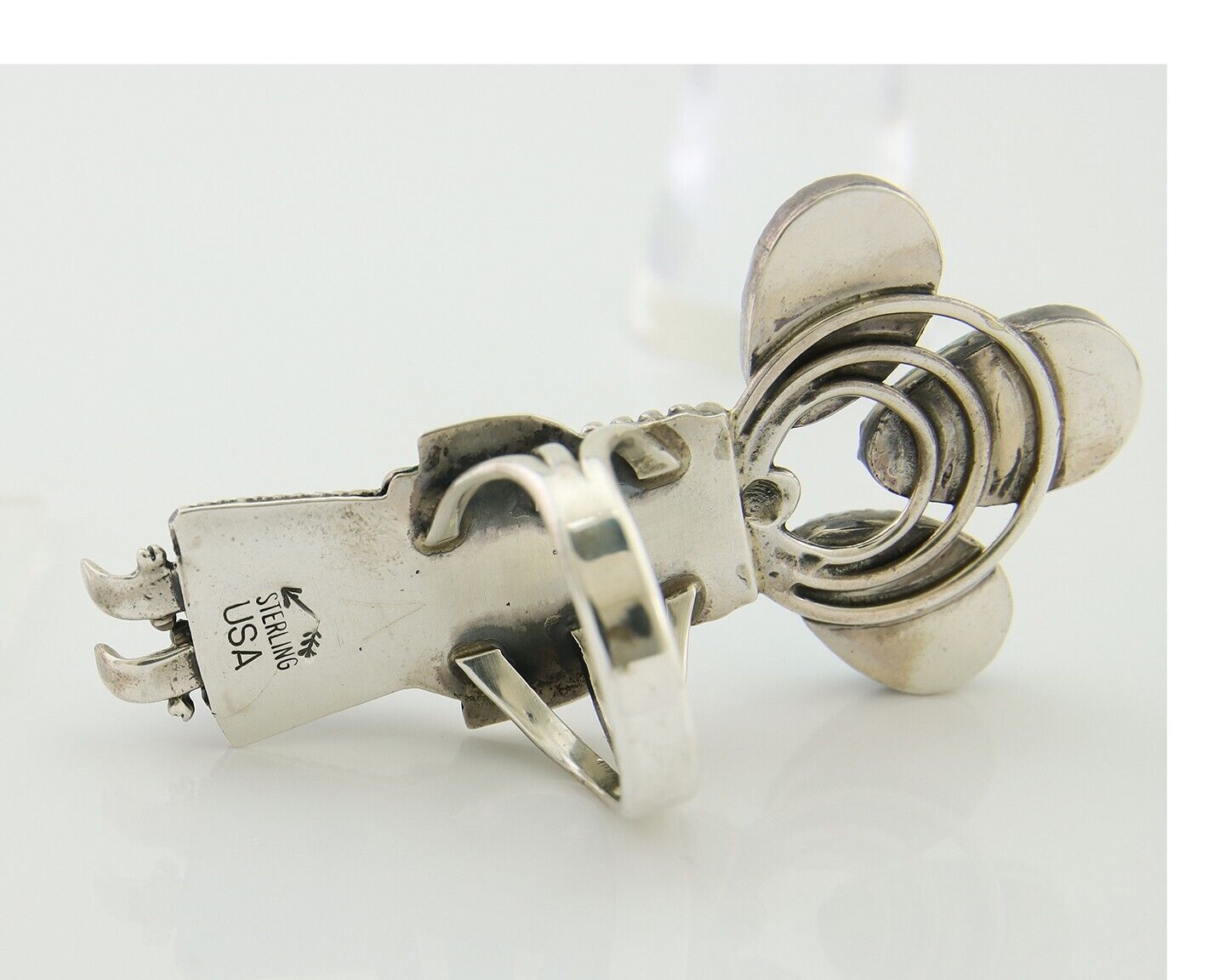 Navajo Kachina Ring 925 Silver Gem Turquoise Signed Broken Arrow C.80's