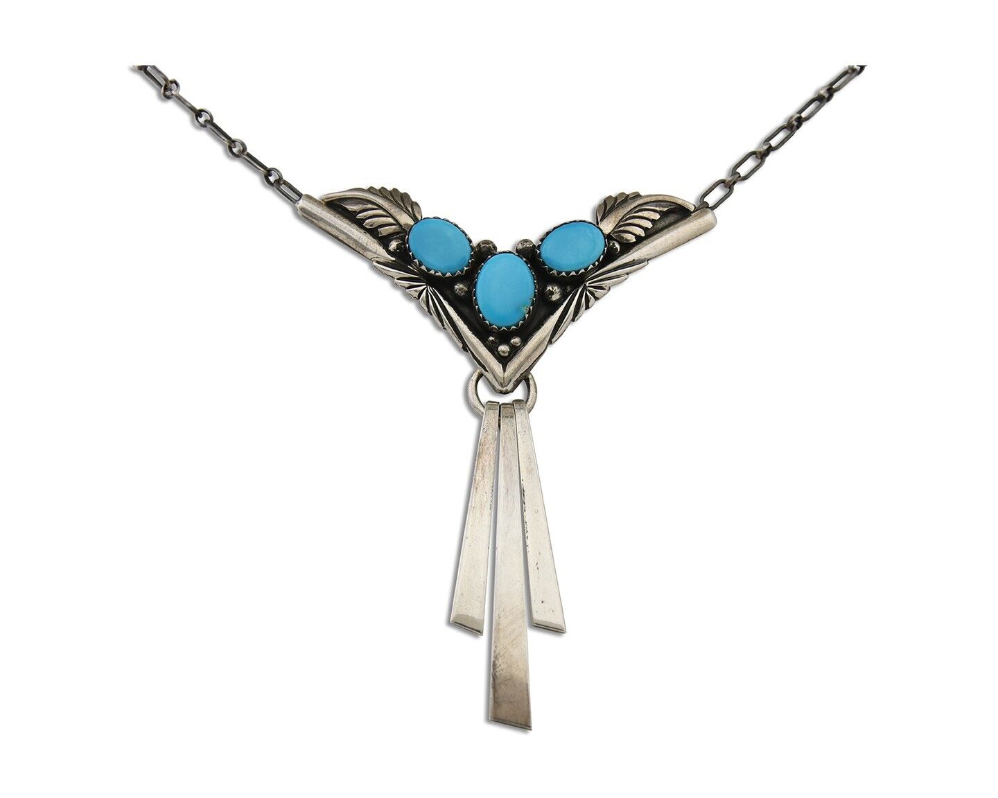 Navajo Turquoise Necklace 925 Silver Artist Signed De Chelly & NJ C.80's