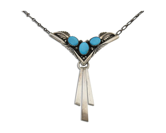 Navajo Turquoise Necklace 925 Silver Artist Signed De Chelly & NJ C.80's