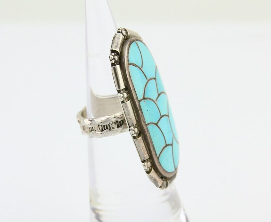 Navajo Ring 925 Silver Blue Turquoise Signed CL Haloo C.90's